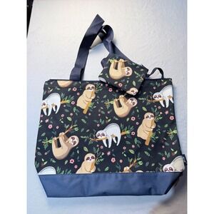 NGIL Sloth Pattern Utility Tote Bag with Matching Mini Pouch
